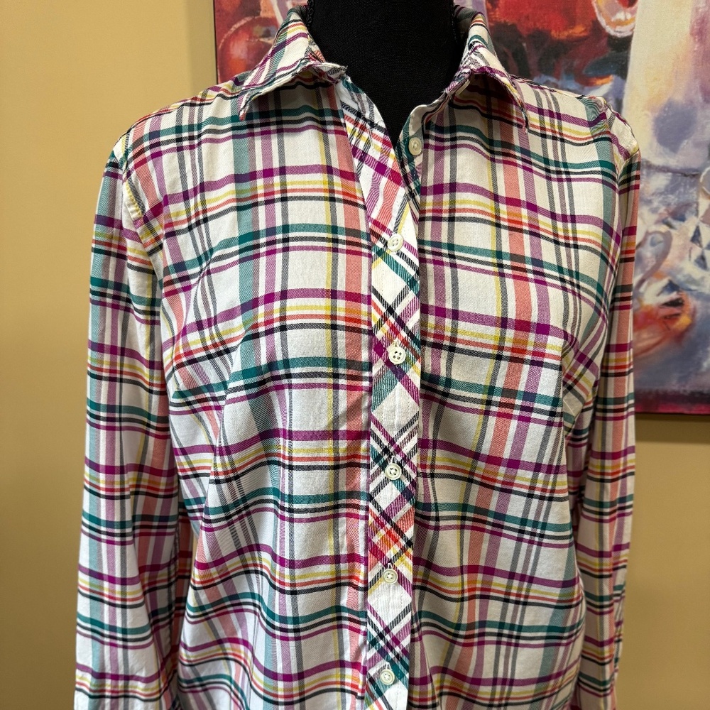 Talbots 100% Cotton Plaid button down shirt - Petite Large - GUC!